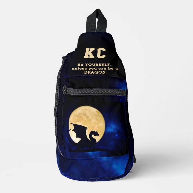 Midnight Dragon Minimalist Initials Back to School Sling Bag (Front)