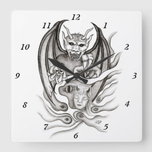 Midnight Dream - Devils in Tattoo-style Square Wall Clock
