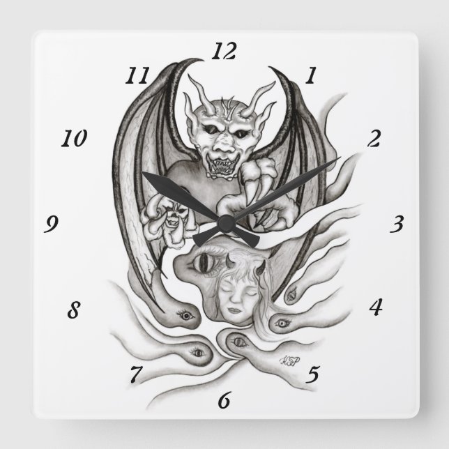 Midnight Dream - Devils in Tattoo-style Square Wall Clock (Front)