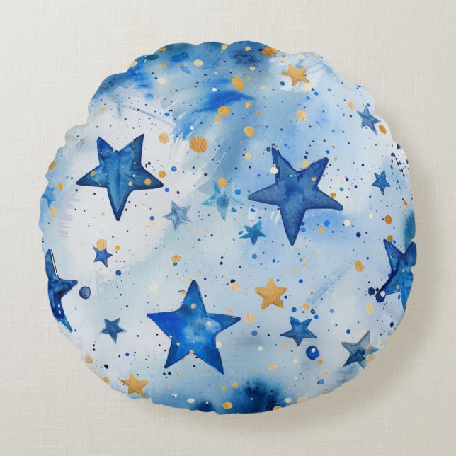 Midnight Dream Starry Watercolor Round Cushion (Front)
