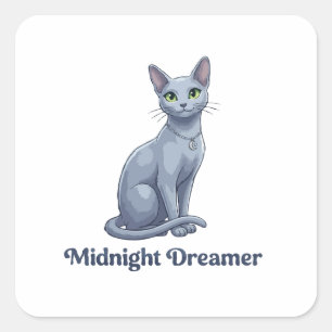Midnight Dreamer Celestial Cat Square Sticker