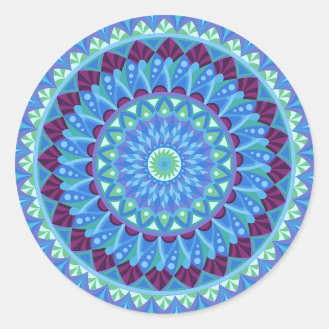 Midnight Dreams Mandala Blue Boho Aesthetic Classic Round Sticker (Front)
