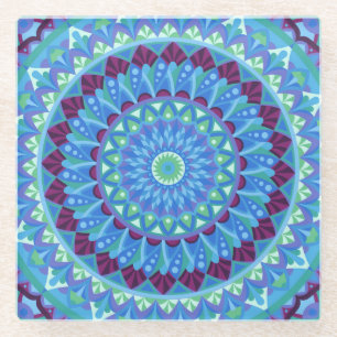 Midnight Dreams Mandala Blue Boho Drink Glass Coaster