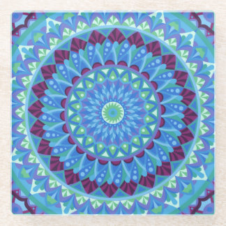 Midnight Dreams Mandala Blue Boho Drink  Glass Coaster
