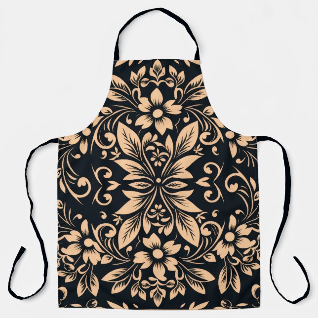 Midnight Elegance Damask Apron (Front)