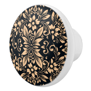 Midnight Elegance Damask Ceramic Knob