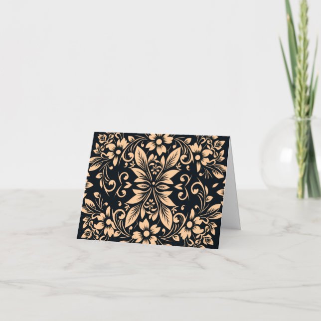 Midnight Elegance Damask Greeting Card (Front)