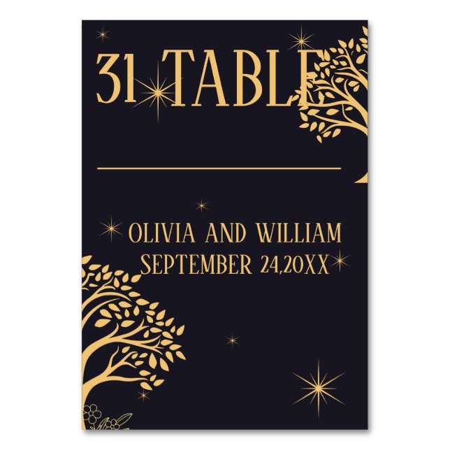 Midnight Elegance: Dark Blue Wedding Table Number (Front)