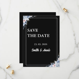 Midnight Elegance Save the Date Card – Black Flora