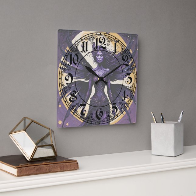 Midnight Enchantress: The Dark Fae Square Wall Clock (Office)