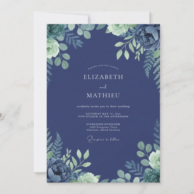 Midnight Fern Wedding Invitation (Front)