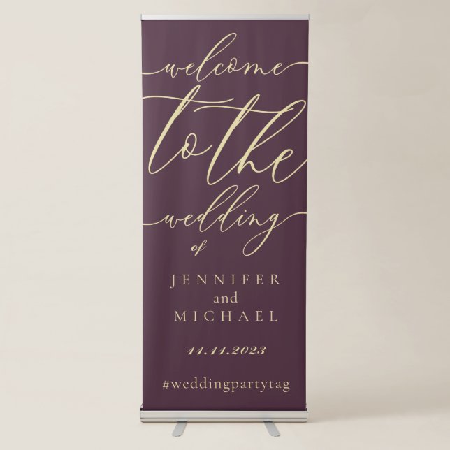 Midnight Fig Calligraphy Welcome wedding Retractable Banner (Front)