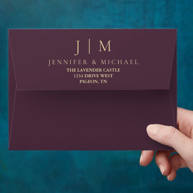 Midnight Fig Formal Modern Minimalist Wedding Envelope (Hand)