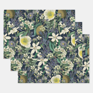 Midnight Floral Vintage Botanical Large Gift Bag Wrapping Paper Sheet