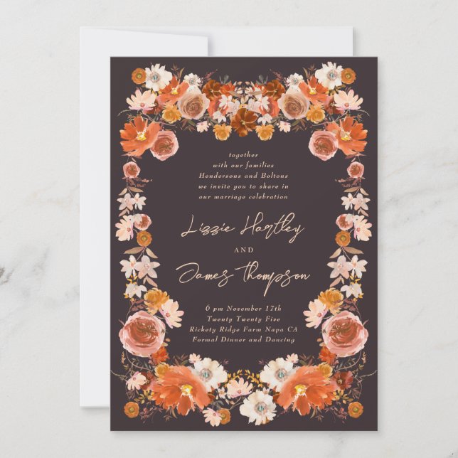 Midnight Floral Wedding Fall Bouquet Invitation (Front)
