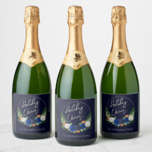 Midnight Floral Wreath Sparkling Wine Label