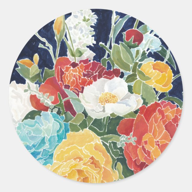 Midnight Florals I Classic Round Sticker (Front)