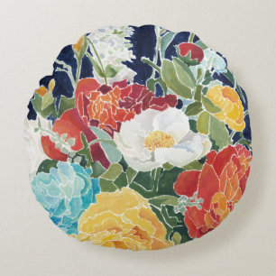 Midnight Florals I Round Cushion