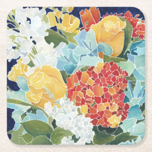Midnight Florals II Square Paper Coaster