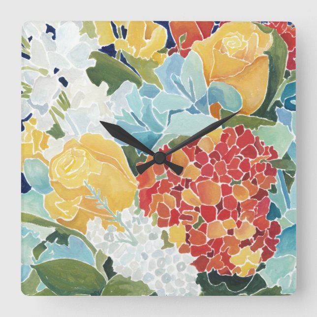 Midnight Florals II Square Wall Clock (Front)