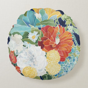 Midnight Florals III Round Cushion