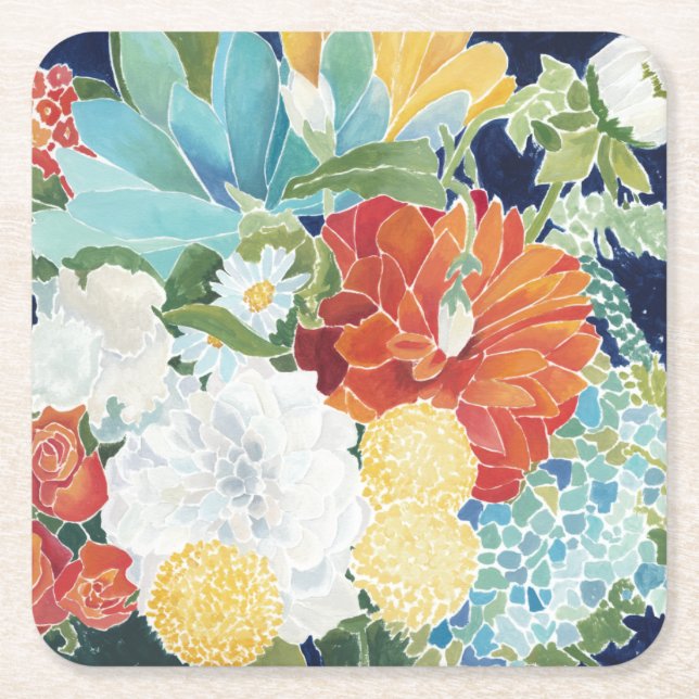 Midnight Florals III Square Paper Coaster (Front)