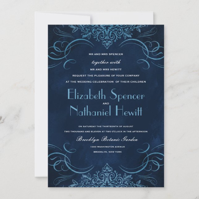 Midnight Flourish Wedding Invitation (Front)