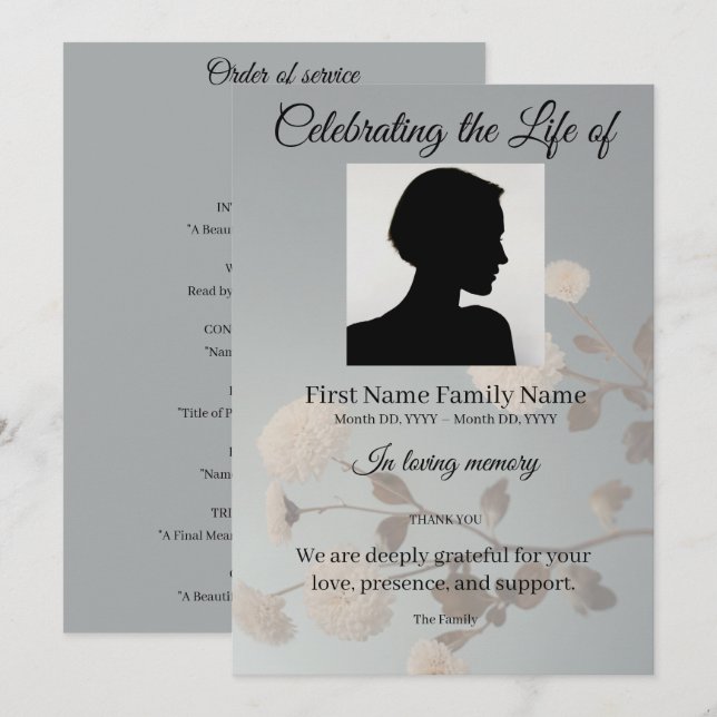 Midnight flower order of service invitation (Front/Back)