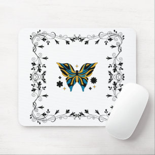 Midnight Flutter – Dark Floral Butterfly Design Mouse Mat