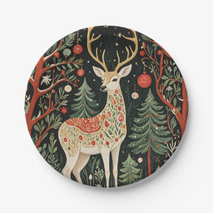 Midnight Forest Christmas Deer Paper Plate
