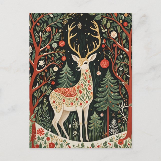 Midnight Forest Christmas Deer Postcard (Front)