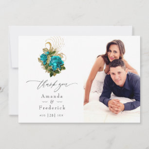 Midnight Forest Fantasy Turquoise and Gold Wedding Thank You Card