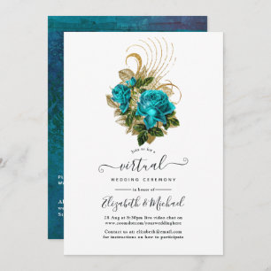 Midnight Forest Turquoise and Gold Virtual Wedding Invitation