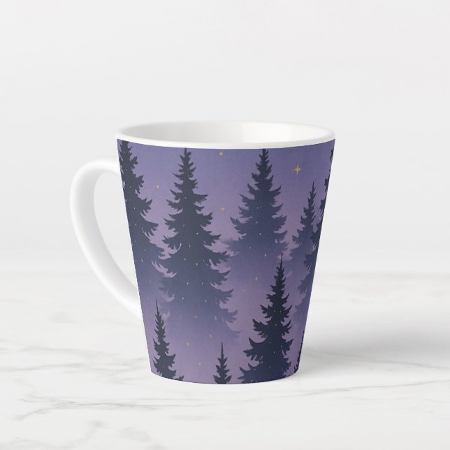 Midnight Forest Under the Stars – Pine Tree Latte Mug (Left Angle)