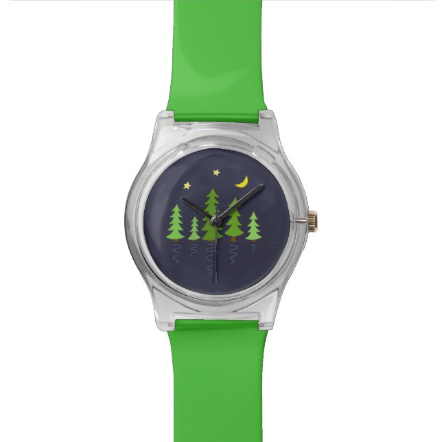 Midnight Forest with Trees Stars and Moon Watch (Close Up)