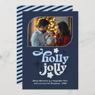 Midnight Frost Modern Blue Christmas Photo Holiday Card