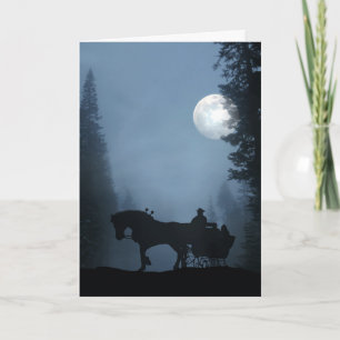 Midnight Full Moon Sleigh Ride Season's Greetings Holiday Card