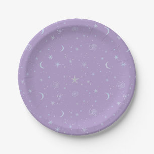 Midnight Galaxy Celestial on light lavender Paper Plate