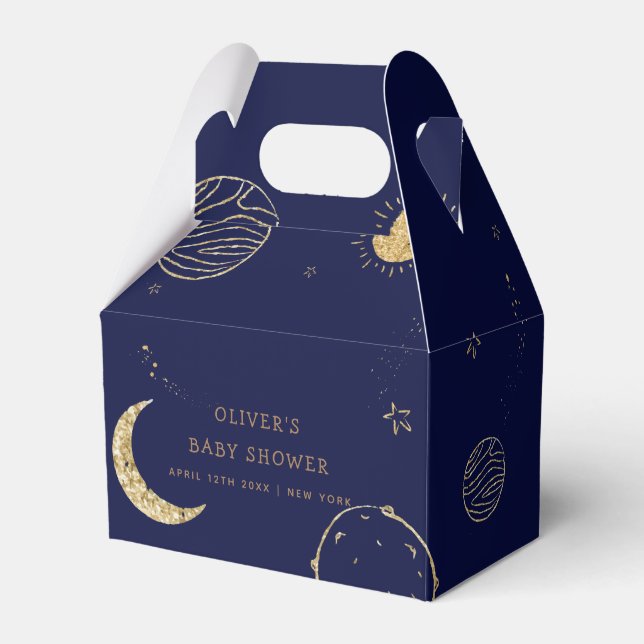 Midnight Galaxy Moon Star Boy Baby Shower  Favour Box (Front Side)