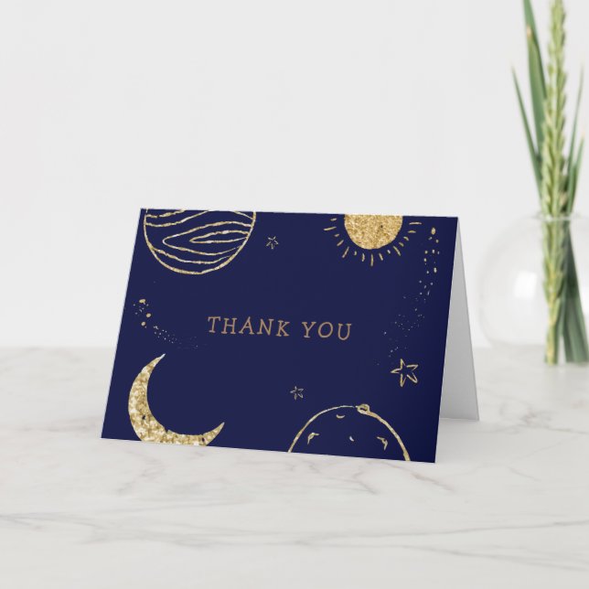 Midnight Galaxy Moon Star Boy Baby Shower  Thank You Card (Front)