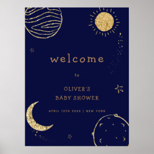 Midnight Galaxy Outer Space Baby Shower Welcome Poster