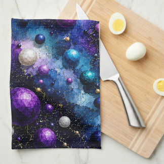 Midnight Galaxy Poly Bubbles Tea Towel