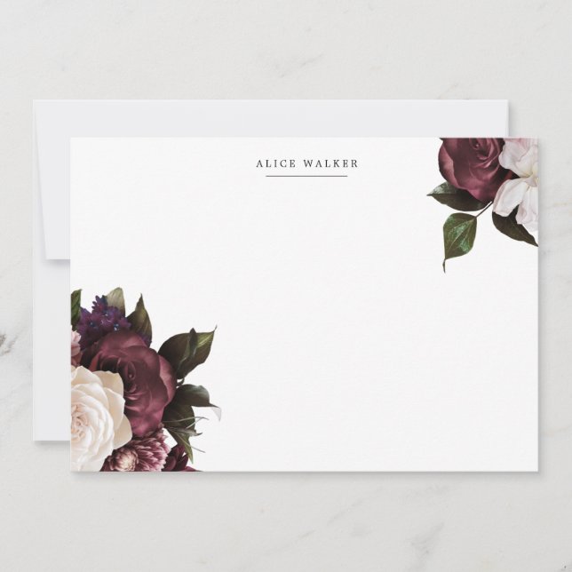 Midnight Garden Blush Floral Stationery Note Card (Front)