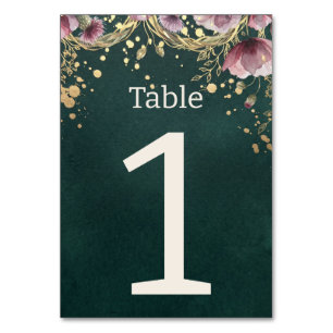 Midnight Garden Emerald Green Boho Wildflower Table Number