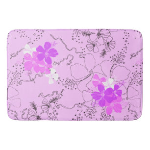 Midnight Garden Hawaiian Hibiscus Coordinate -Pink Bath Mat