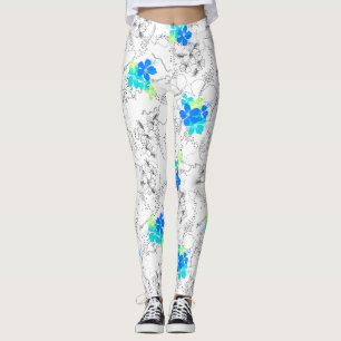 Midnight Garden Hawaiian Tropical Floral Leggings