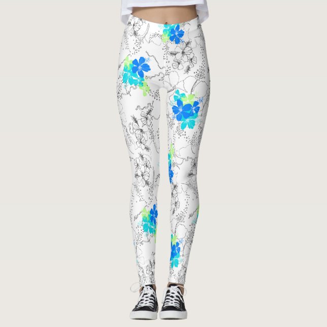 Midnight Garden Hawaiian Tropical Floral Leggings (Front)