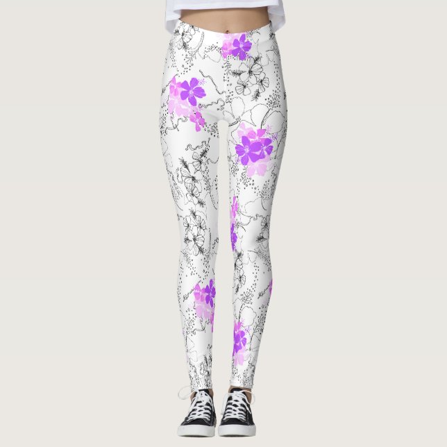 Midnight Garden Hawaiian Tropical Floral Leggings (Front)