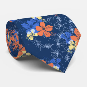 Midnight Garden Hibiscus Floral Two-sided Printed Tie