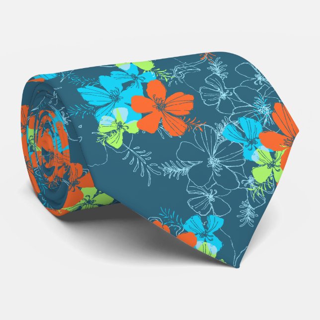 Midnight Garden Hibiscus Floral Two-sided Printed Tie (Rolled)